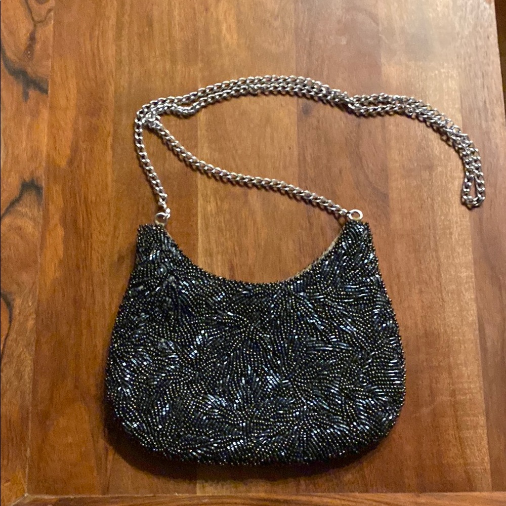Walborg Elegant Black Silver Beaded clutch with a hint of navy…
